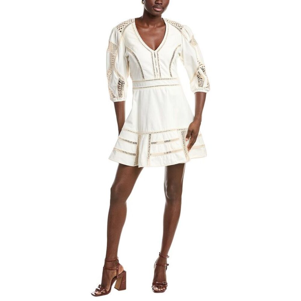 Maje Womens  Crochet Insert Mini Dress, White